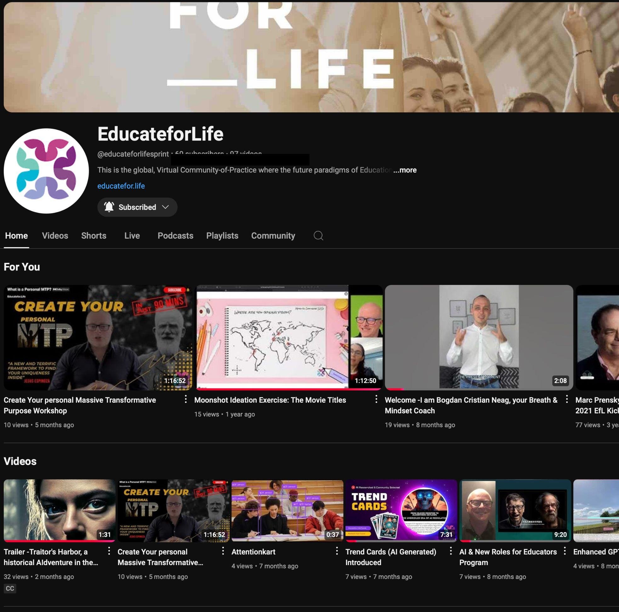 Youtube Channel for EducateforLife